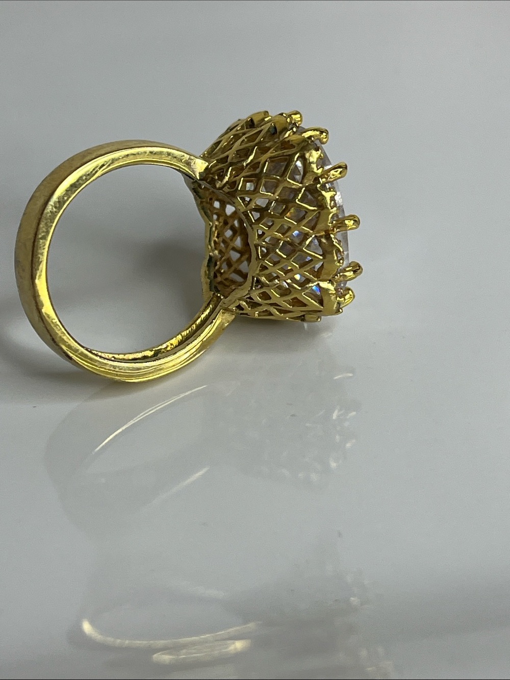 Gold-Tone Cocktail Ring with Large Clear Crystal - Picture 2 of 8